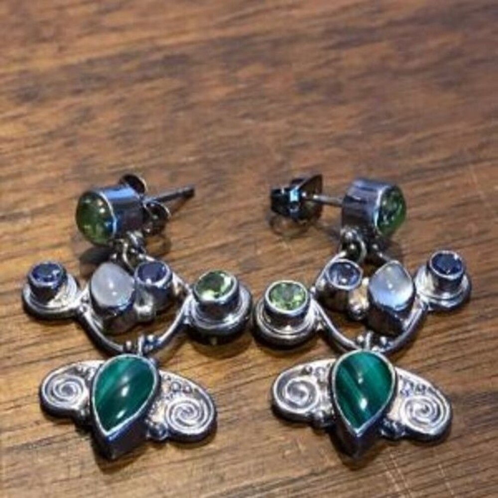 Sajen 925 Malachite, Peridot, Amethyst, Moonstone Earrings